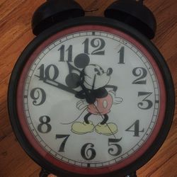 Vintage Disney Mickey Mouse Classic Alarm Clock Oversize Red Bell Collectible