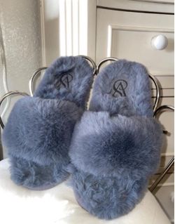 Victoria’s Secret  Faux Fur Slide Slippers Blue-Gray