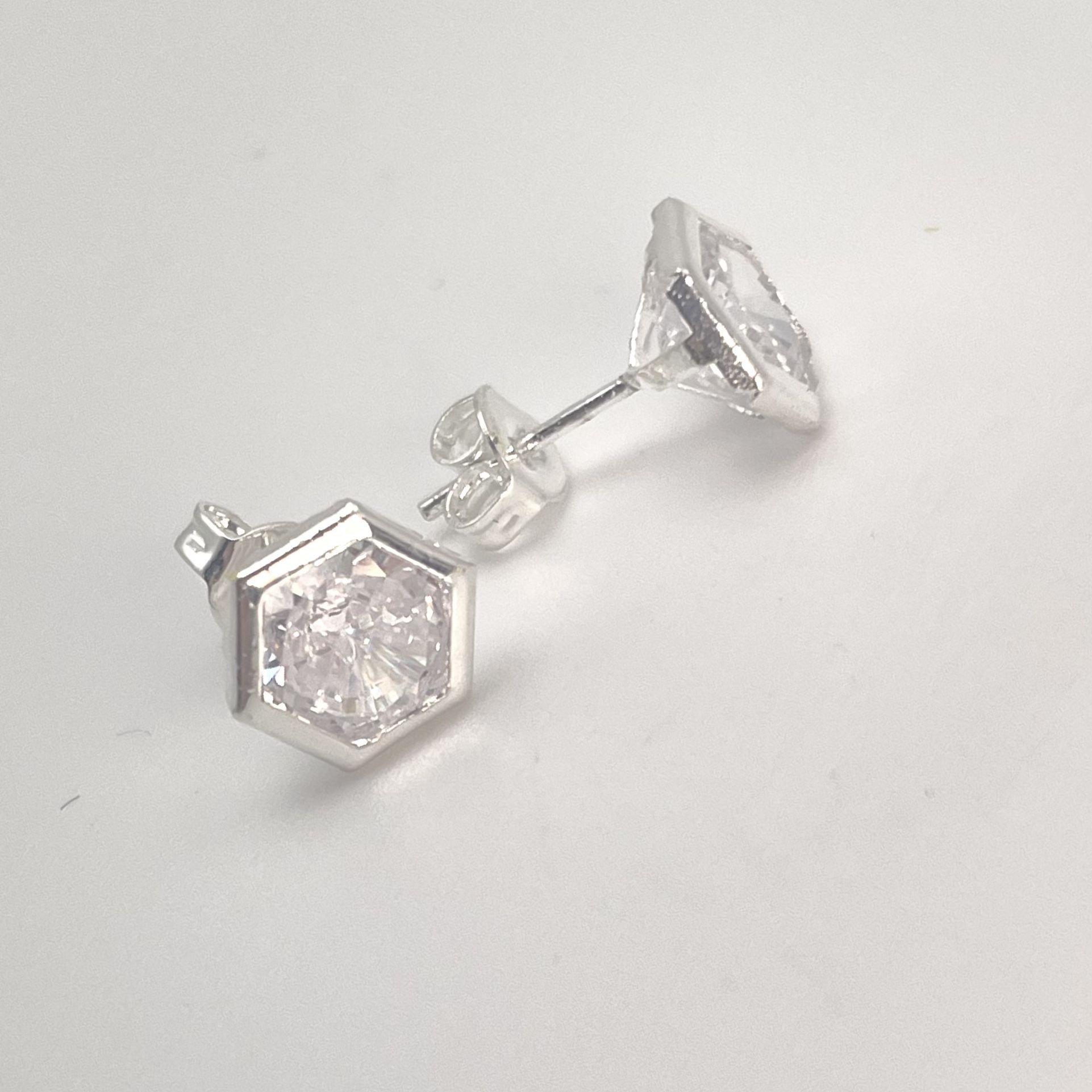 100% Solid 925 Sterling Silver Hexagon Butterfly Earrings