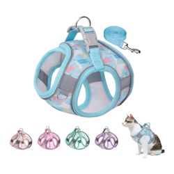 Step in Mesh Dog Harness and Leash Set - Breathable Air Mesh Reflective Escape Proof Vest, No Choke, Lightweight, Blue