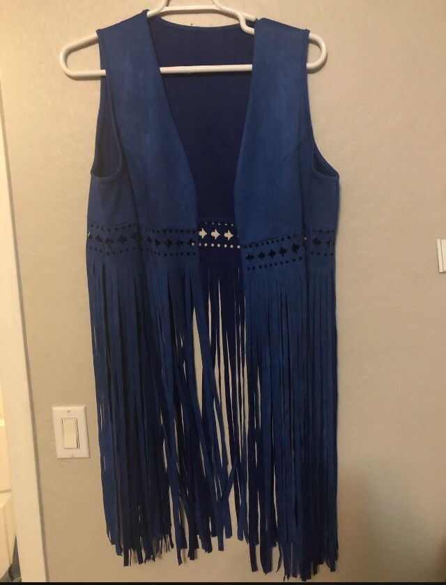 Royal Blue Suede Fringe Vest