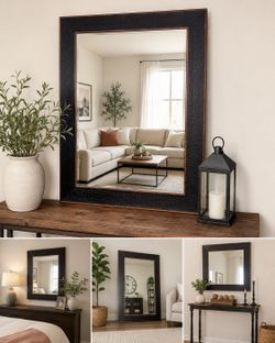 Large Kirkland’s Beveled Wall Mirror – 42” × 29” – Black Distressed Frame