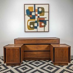 MCM Esprit Collection Walnut  Lowboy & Nightstands by Merton Gershun for Dillingham