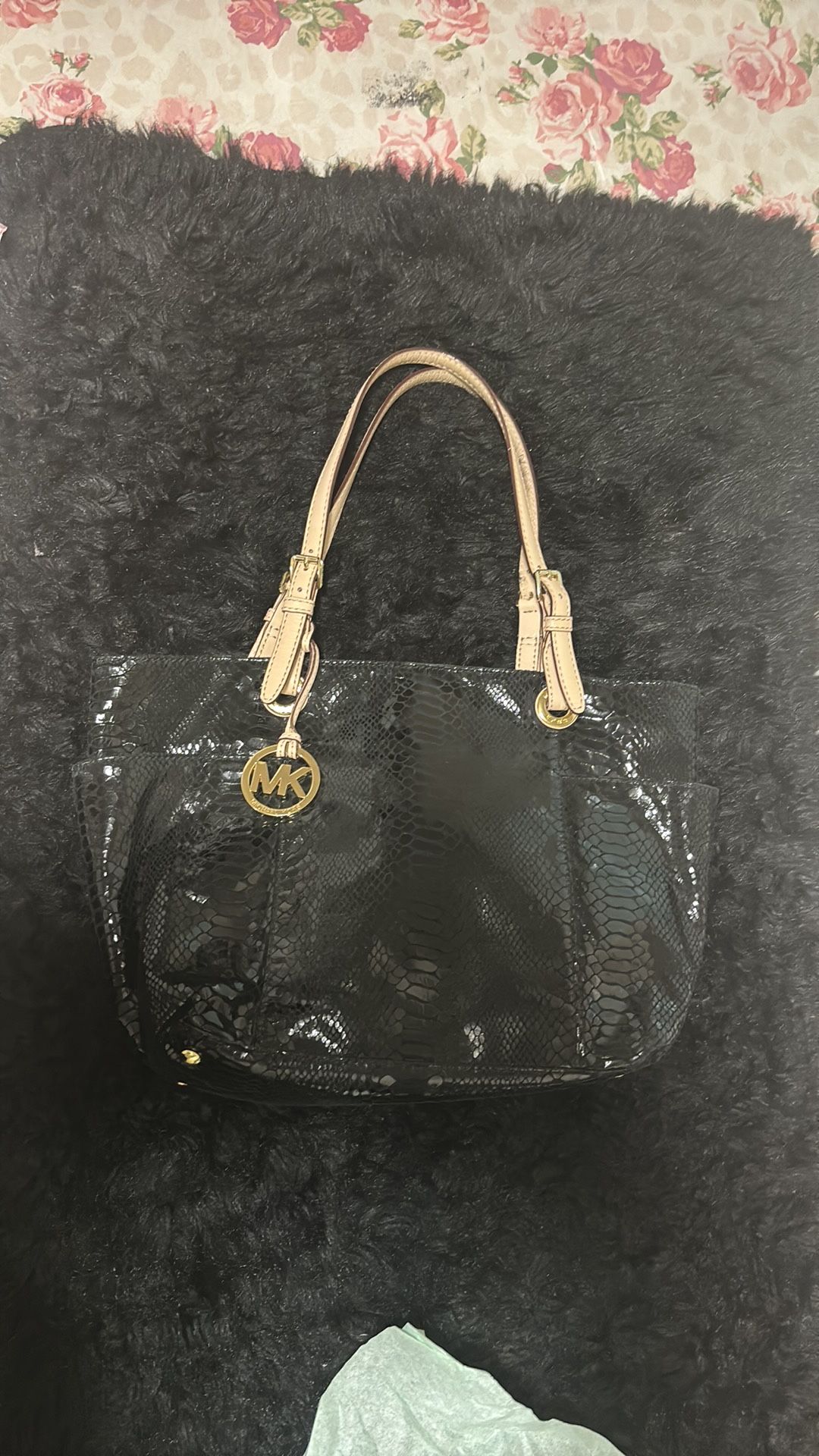 Michael Kors Leather Black Snake Print Tote