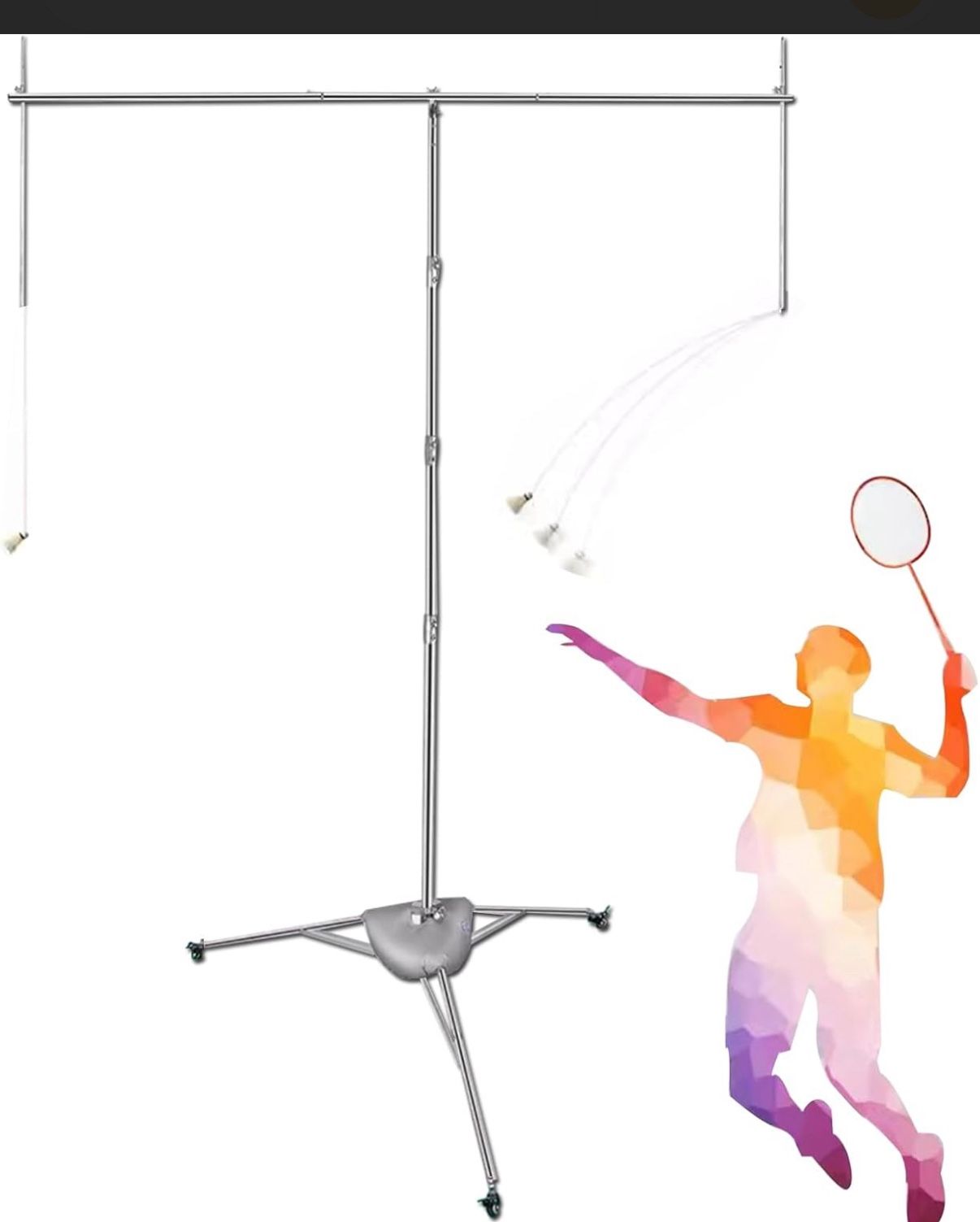 Vertical Badminton Training Device, Height-Adjustable Single Player Rebound Trainer, Portable Sports Self-Study Practice Machine, Suitable for Outdoor