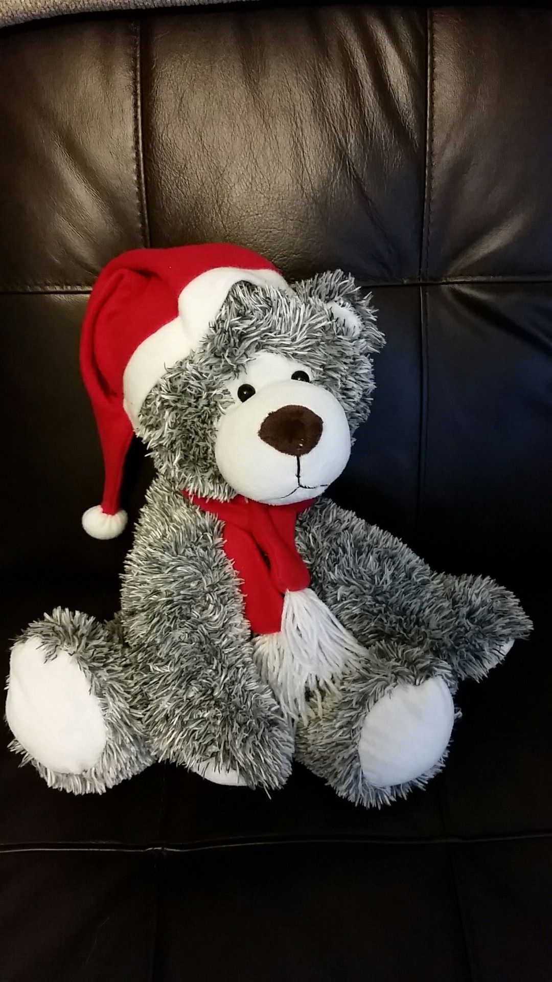Atico international plush 14" Gray & White stuffed animal with red scarf