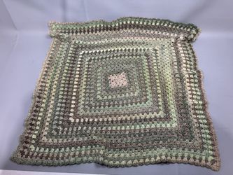 Crochet BABY BLANKET AFGHAN Lap Granny Square 28"x 27" Green Brown Handmade