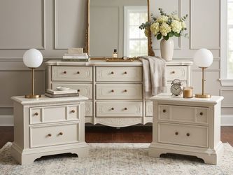 French Provincial 9-Drawer Dresser and two nightstands