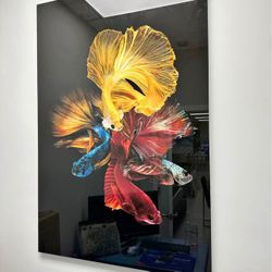 Fishes Tempered Glass Wall Art 47”H X 32”W