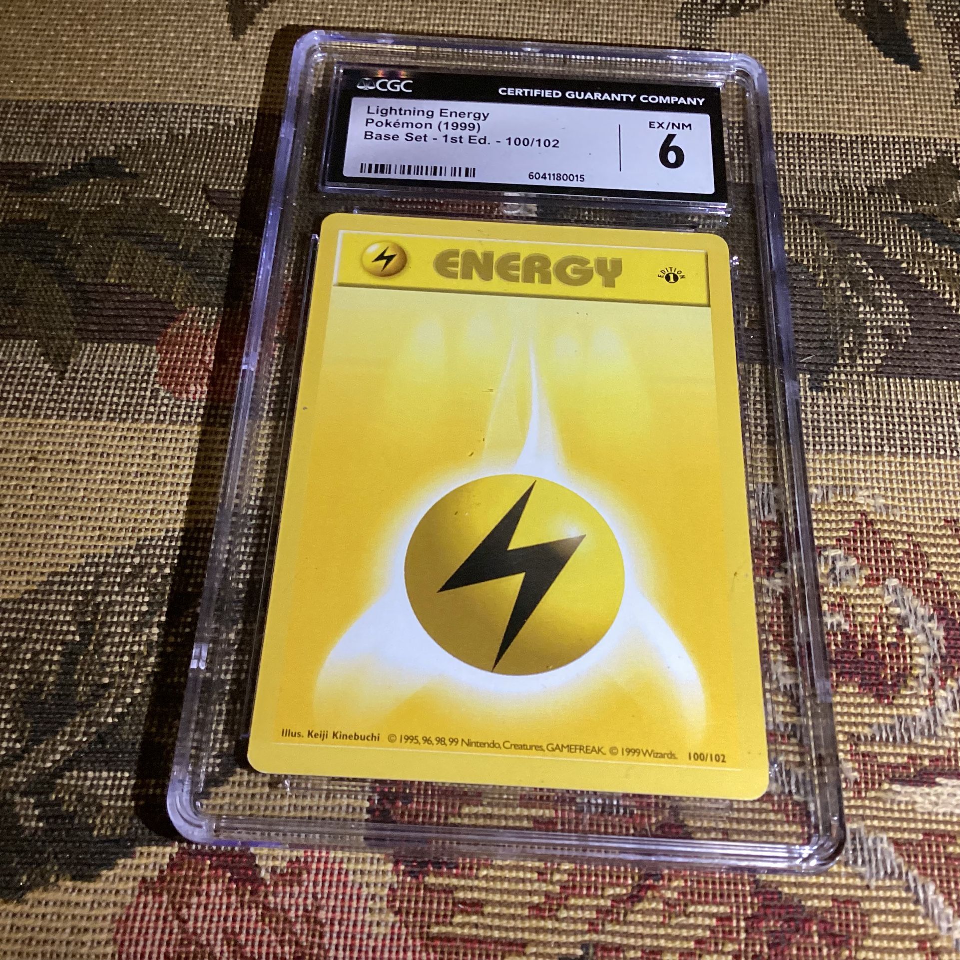 1999 Pokémon Base Set 1st Edition - Lightning Energy 100/102 - Graded CGC 6