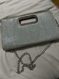 Silver Clutch Purse With Chain