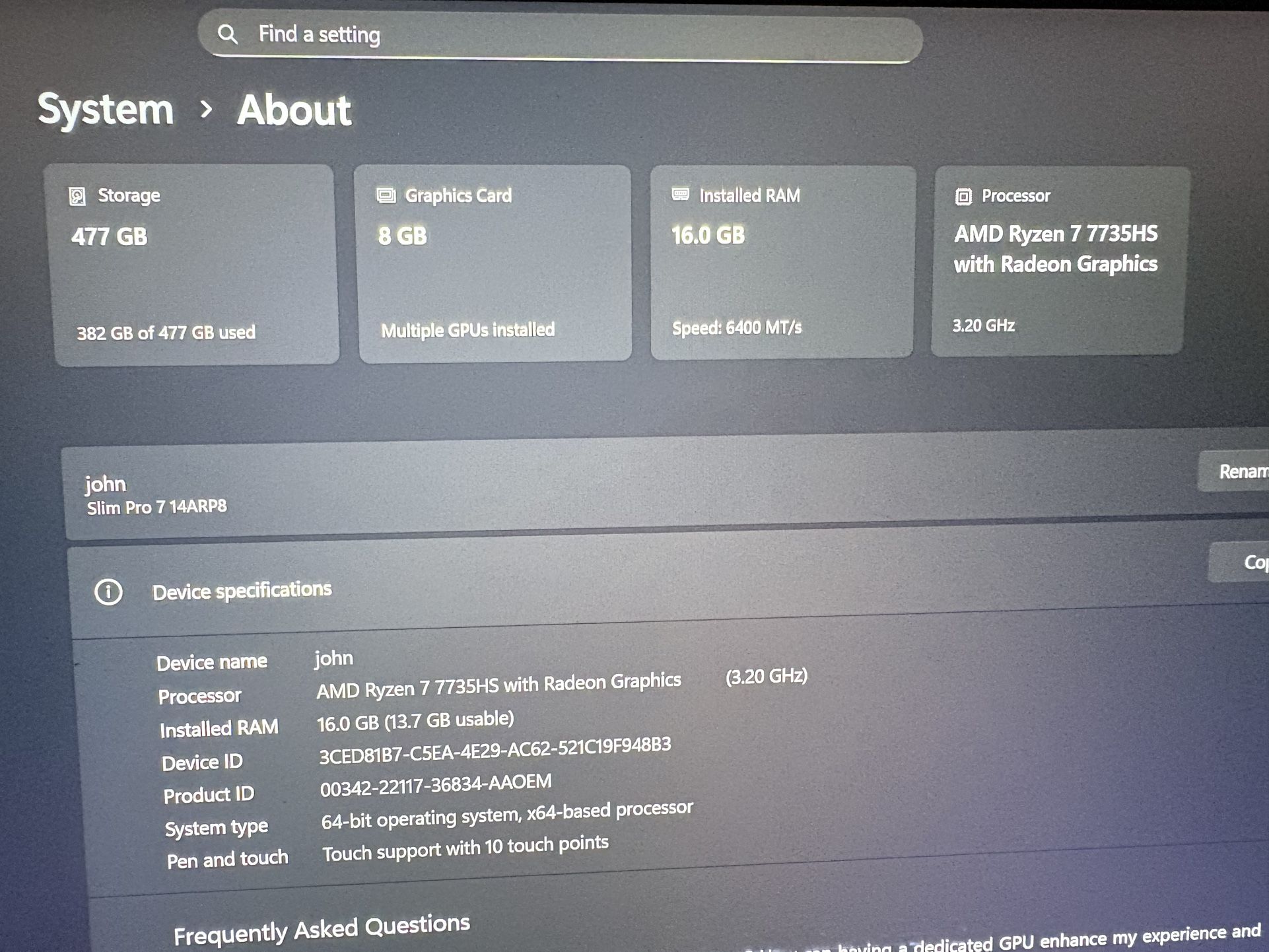 Slim 7 Pro Laptop Touch Screen And Aoc 34”  Curve Monitor
