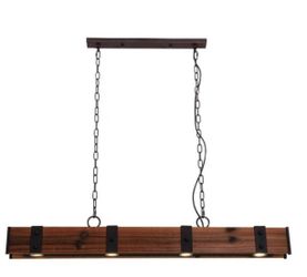 Industrial Loft Style 4-Light LED Linear Rust Wood & Metal Island Pendant Light for Kitchen Island