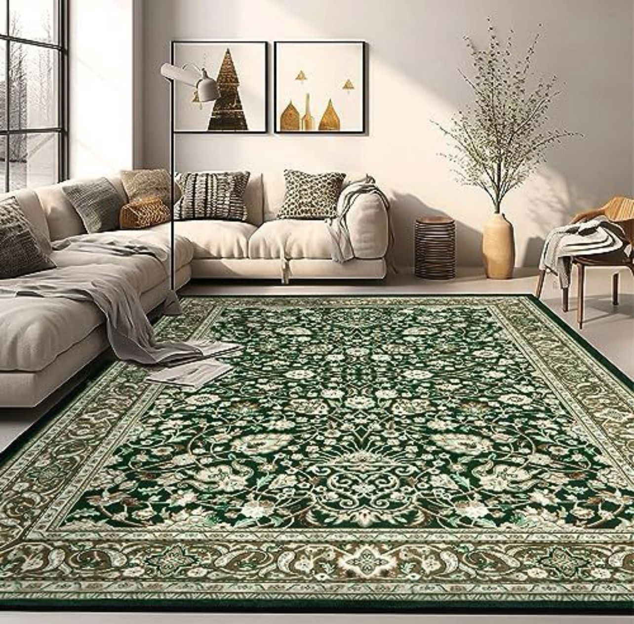 VFROO Area Rug 8x10 Washable Living Room Rug, Vintage Soft Boho Non-Slip/Non-Shedding Print Floor Carpet for Dining Room, Bedroom-Cyan