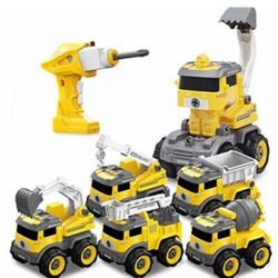 New! Take Apart Construction Toys for Kids 3-7, 5 in 1 Construction Truck Kids Toys with Electric Drill, Learning STEM Building Toys
