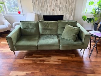 Modern Sage Green Velvet Sofa / Couch – Mid-Century Style