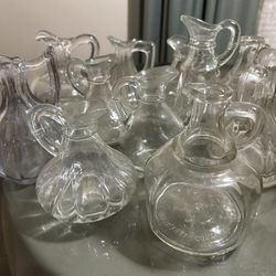 Set of 11 Vintage mix and match Glass Cruets for Salad Dressing, Oil and Vinegar, Sauces, Syrups