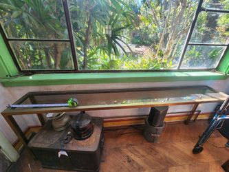 Long Narrow Brass Frame Glass Top SofaTable