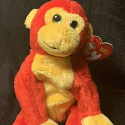 TY Beanie Babies CHOPSTIX The Monkey, Red And Yellow, With Tag/tash, Retired Collection 