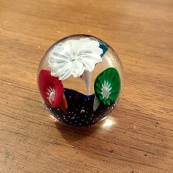 Vintage Murano Style Glass Paperweight Flowered Dome, So Pretty!
