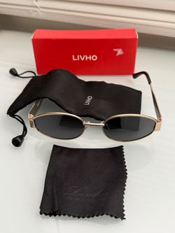 livho Retro Polarized Sunglasses - UV400 Protection, Oval Shape, Metal Frames - Matching Soft Case Inlcuded