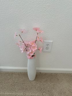 White Spiral Vase with Faux Cherry Blossom Stems