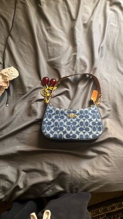 Navy blue denim coach bag