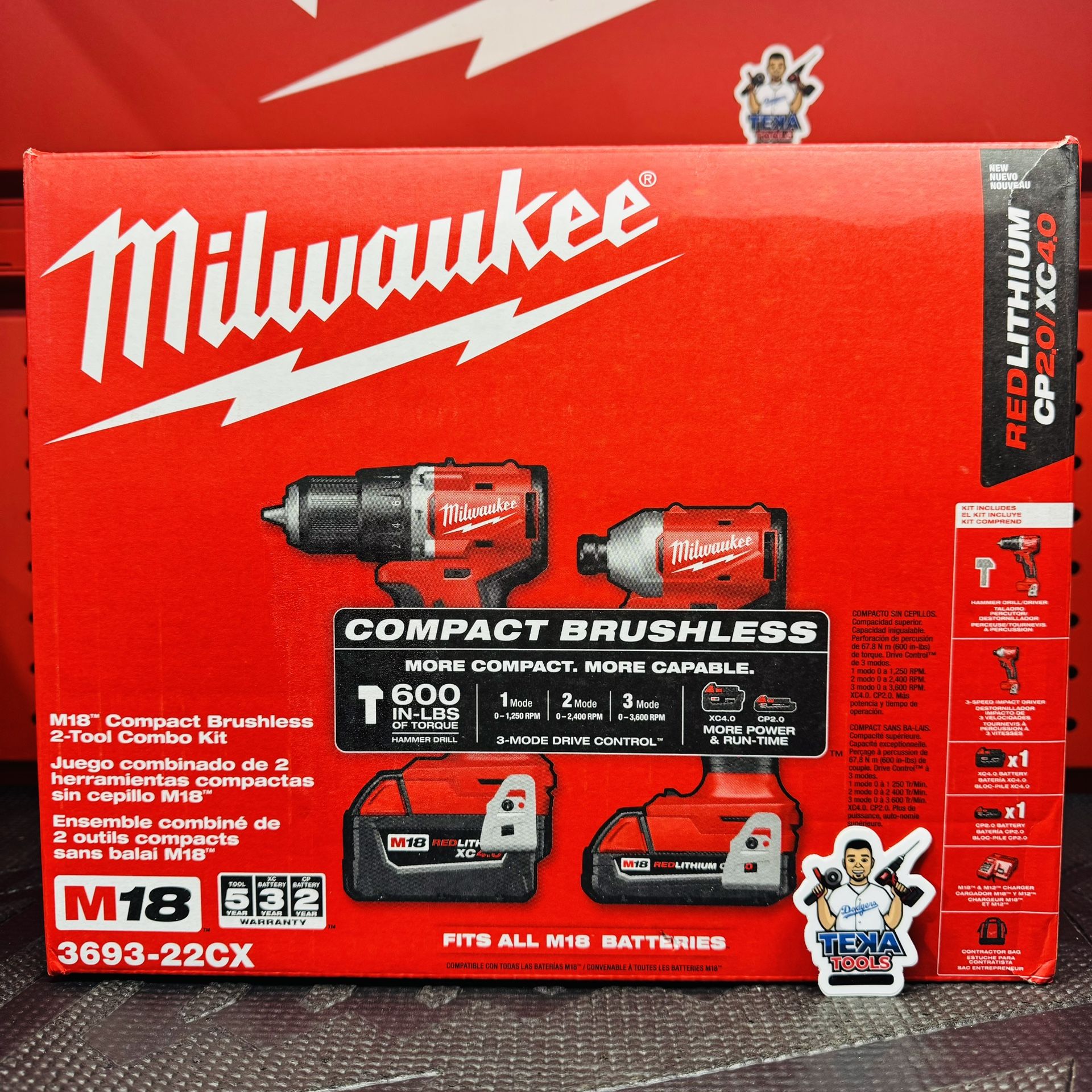 Milwaukee M18 18-Volt Lithium-Ion Brushless Cordless Compact Hammer Drill/Impact Combo Kit (2-Tool) with (2) Batteries, Bag