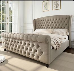 Dulane Velvet Upholstered Sleigh Bed with Scroll Wingback KING SIZE brand new $275