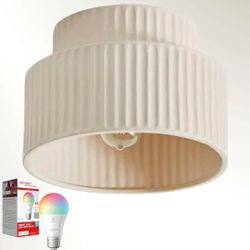 Mid Century Ceiling Light 9.1" Cream Ceiling Lamp With SENGLED Smart Bulb