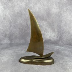 Vintage Mid Century Modern Solid Brass Sailboat Sculpture Nautical Decor