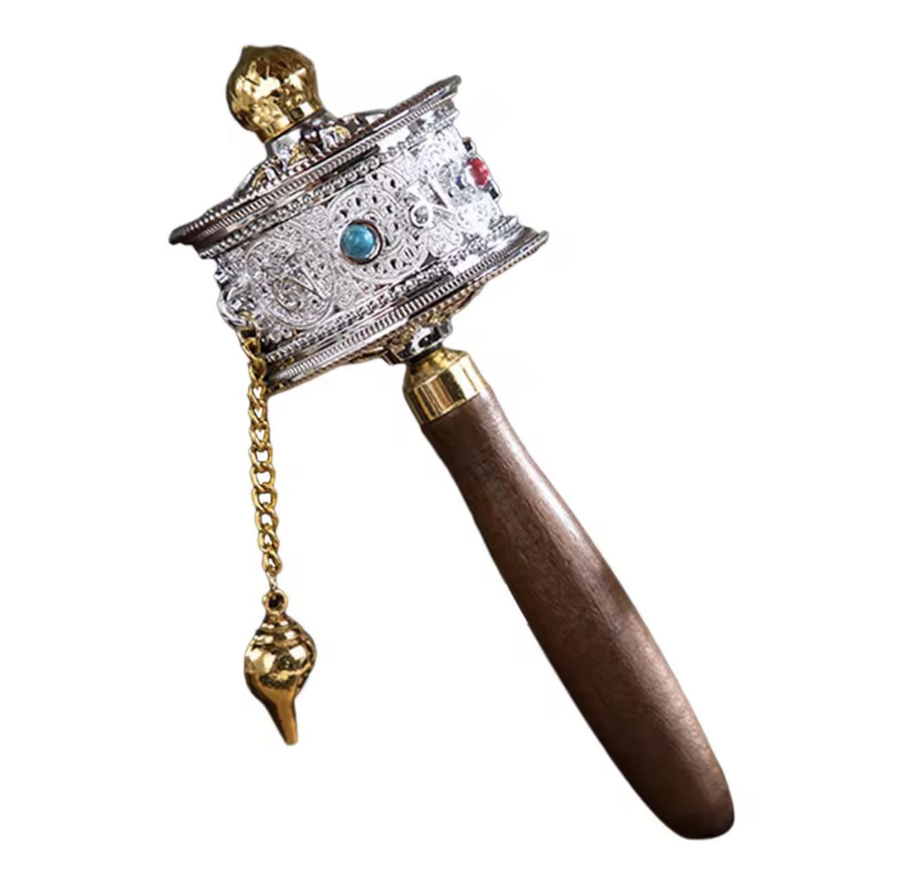 Wooden Handle Tibetan Prayer Wheel Handheld Buddhist Premium Buddha Scriptures Turn Praying Instrument for Meditation Room