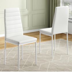 Farini Set of 2 White PU Leather Dining Chairs for Kitchen, Modern Side Chairs with Sturdy Metal Fra