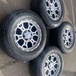  17” 6 lug Chevy Gm only rims & Bridgestone dueler Revo AT tires ~ good tread  ~NOT for Toyota or ford~ 