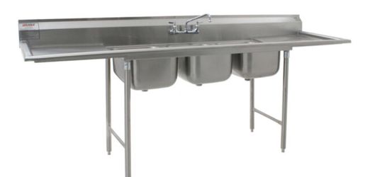 NEW 3 Compartment Sink 16x20 Eagle 314-16-3-18-SL-CBS Dual Drainboards All Stainless Steel NSF #5361