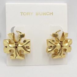 Tory Burch gold chunky double T logo dangle ROXANNE statement earrings