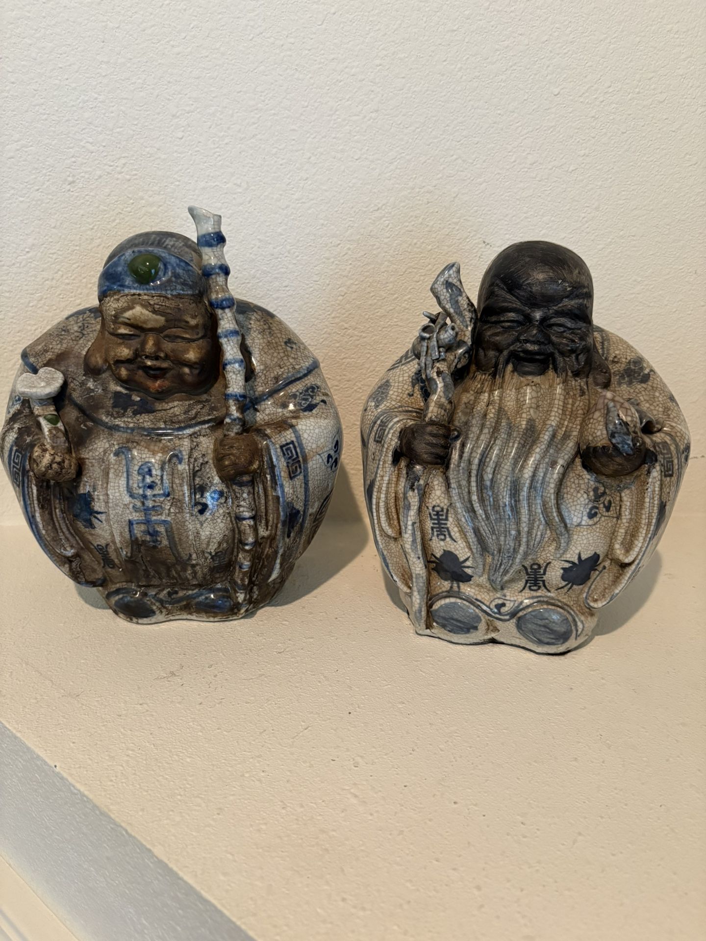 Vintage Asian Ceramic Figurines 10” tall