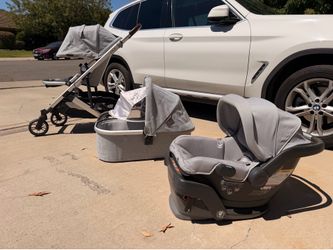 UPPAbaby Cruz V2 Travel System – Anthony (White & Grey Chenille / Carbon Frame / Chestnut Leather) + Accessories