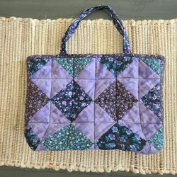 Handmade Quilted Floral Purple Handbag Purse W Handles 12"w X 9"T X 4"D