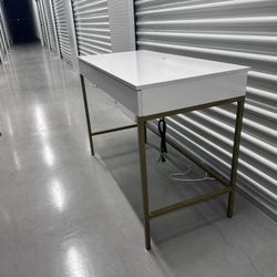 Loring Wood Writing Desk with Drawers and Charging Station