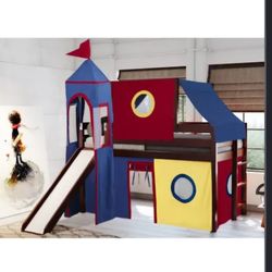 Train Theme Twin Loft Bed With Slide