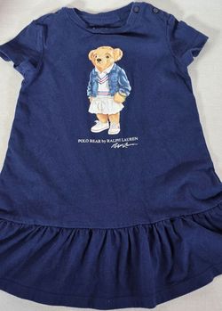 Ralph Lauren Polo Bear Cotton Jersey Baby Girl T-Shirt Dress  - 18 Months.