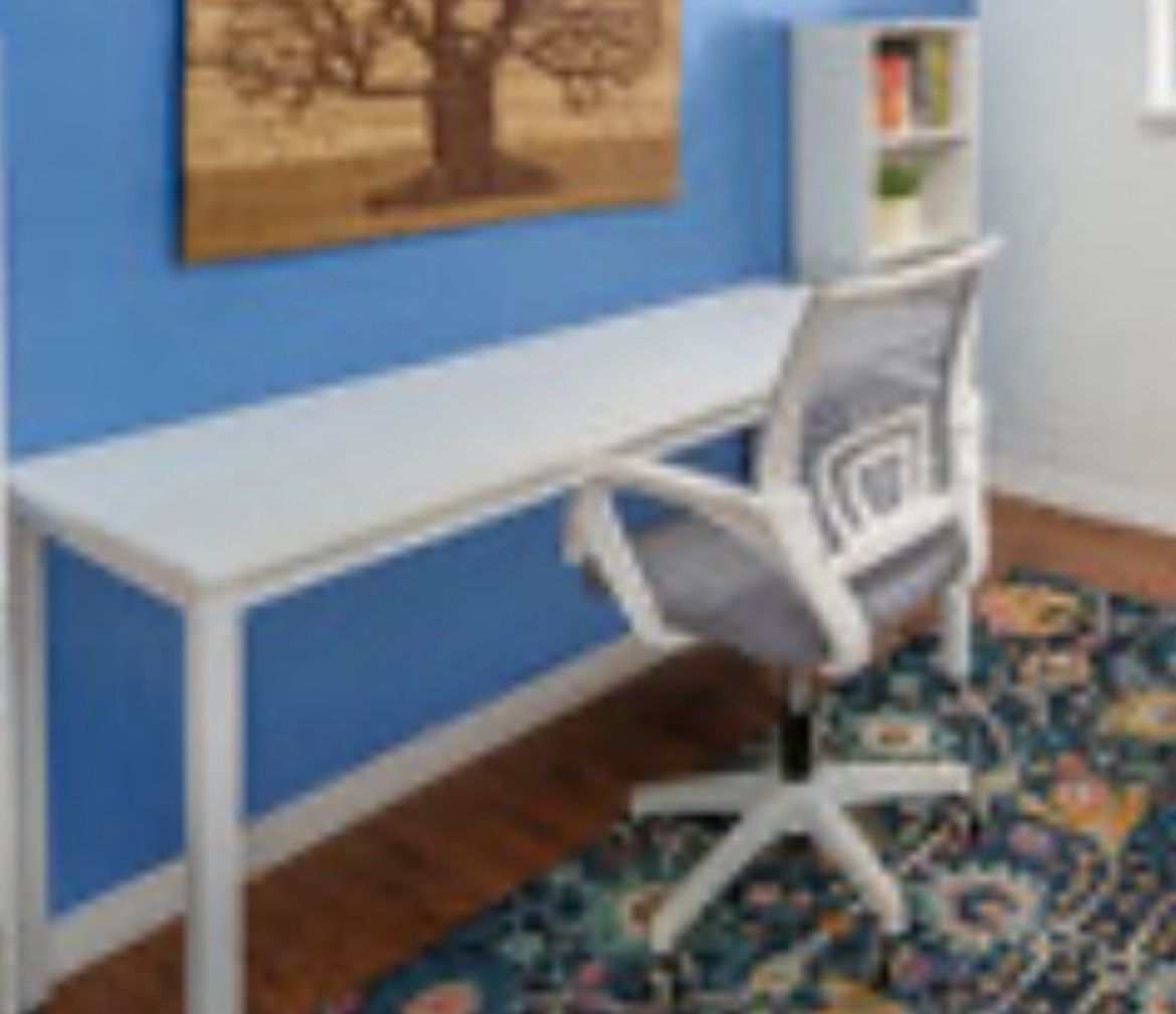 White Wooden Desk With Chair