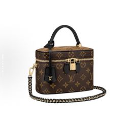 LOUIS VUITTON Vanity All-match Portable Old Flower Chain Coated Canvas Calfskin Trim Dressing Bag Handbag Single Shoulder Crossbody Makeup (722)69