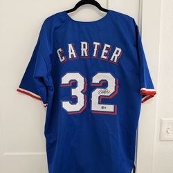 Autographed Rangers Evan Carter Jersey