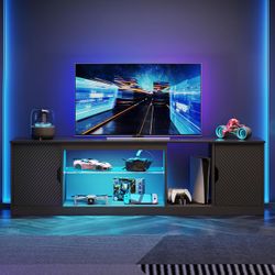 Entertainment Center for PS5, Gaming TV Stand with Cabinet for 60/65 Inch TV, Modern TV Console with Adjustable Glass Shelf for Living Room Easy Assem
