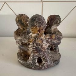 Vintage Mexican "Circle of Friends" clay pottery candle holder