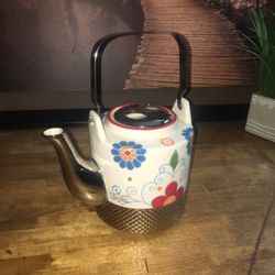 Floral & Chrome Teapot