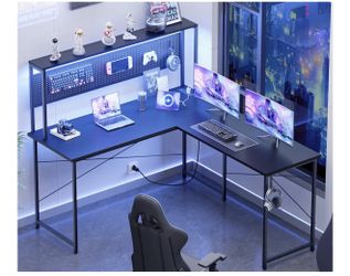 Brand New In The Box- Pamray 60 Inch L Shaped Gaming Desk with LED Lights and Power Outlets Reversible Corner Computer Desk with Pegboard Storage Shel