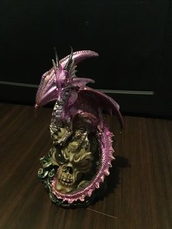 Purple Dragon on Skull Resin Figurine